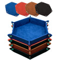 SIQUK 4-Pack Hexagonal PU Leather Dice Trays for D&D RPG – Royal Blue, Orange, Camel, Black