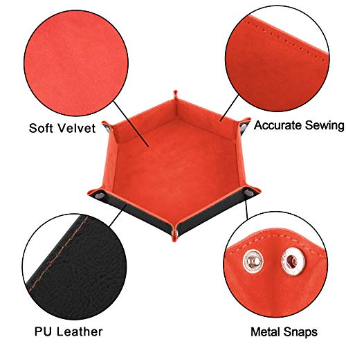 SIQUK 4-Pack Hexagonal PU Leather Dice Trays for D&D RPG – Royal Blue, Orange, Camel, Black