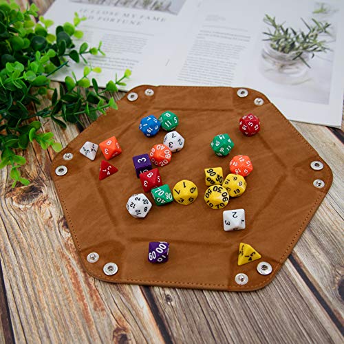 SIQUK 4-Pack Hexagonal PU Leather Dice Trays for D&D RPG – Royal Blue, Orange, Camel, Black