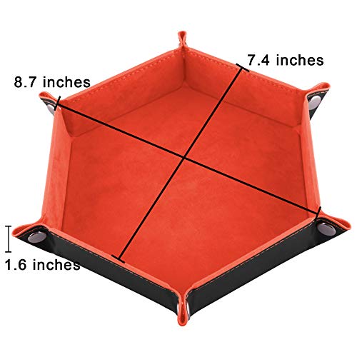 SIQUK 4-Pack Hexagonal PU Leather Dice Trays for D&D RPG – Royal Blue, Orange, Camel, Black