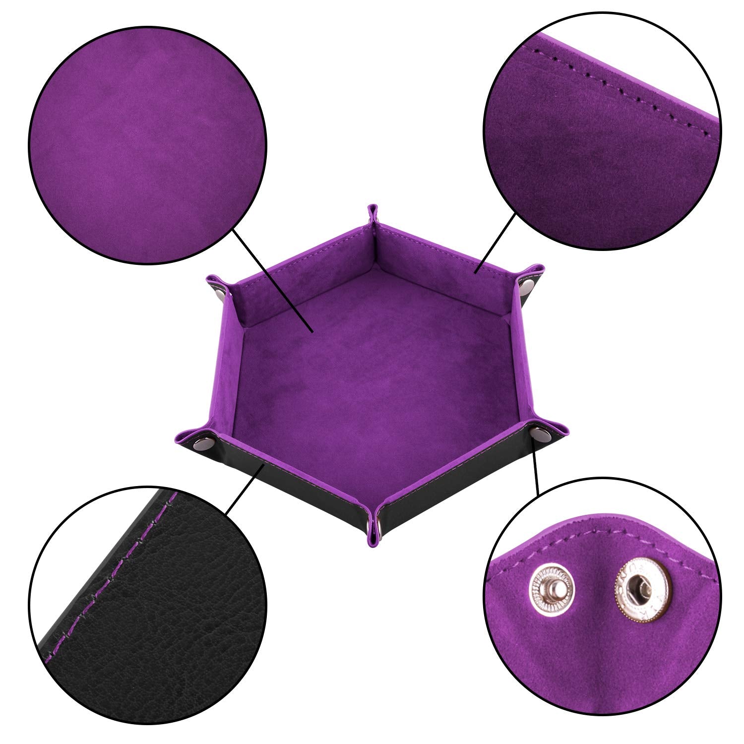 SIQUK 4-Piece Foldable Hexagon Dice Tray Set – Red, Black, Blue, Violet