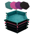 SIQUK 4-Piece Hexagonal Folding Dice Tray Set – PU Leather with Velvet Lining, Cyan Pink Violet Black