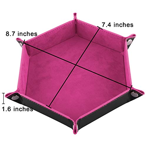 SIQUK 4-Piece Hexagonal Folding Dice Tray Set – PU Leather with Velvet Lining, Cyan Pink Violet Black