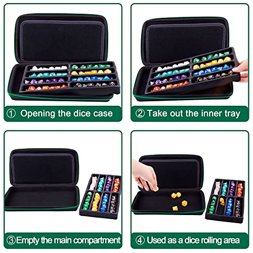 SIQUK Green EVA Dice Case with Detachable Tray and Handle – Holds Up to 8 Dice Sets