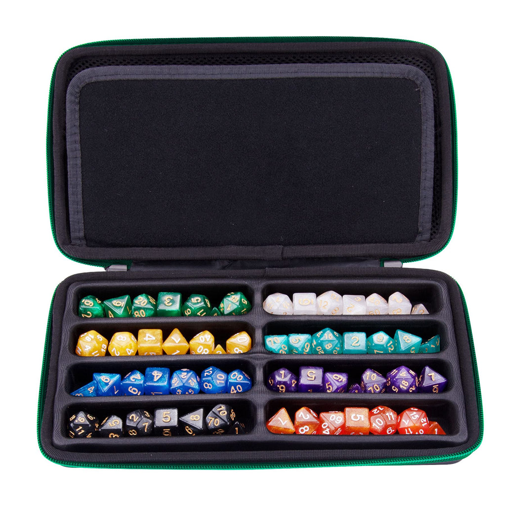 SIQUK Green EVA Dice Case with Detachable Tray and Handle – Holds Up to 8 Dice Sets