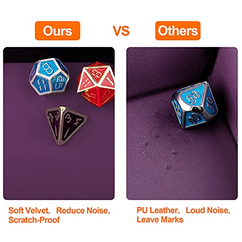 SIQUK Hexagon Dice Tray with Lid – Purple Velvet and PU Leather Rolling Tray for DND and RPG Games