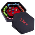 SIQUK Hexagon Dice Tray with Lid – Red Velvet & PU Leather, Holds 28 Dice, for DND RPG