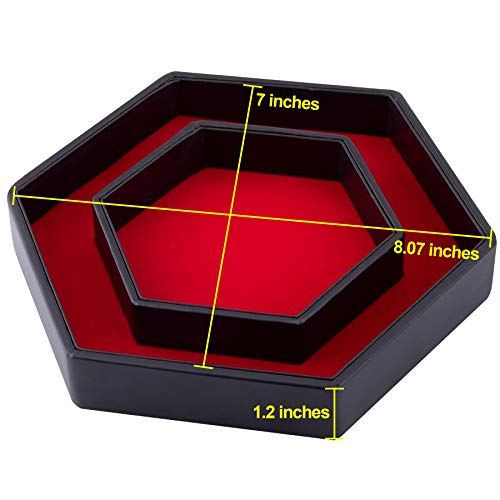 SIQUK Hexagon Dice Tray with Lid – Red Velvet & PU Leather, Holds 28 Dice, for DND RPG