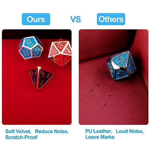 SIQUK Hexagon Dice Tray with Lid – Red Velvet & PU Leather, Holds 28 Dice, for DND RPG