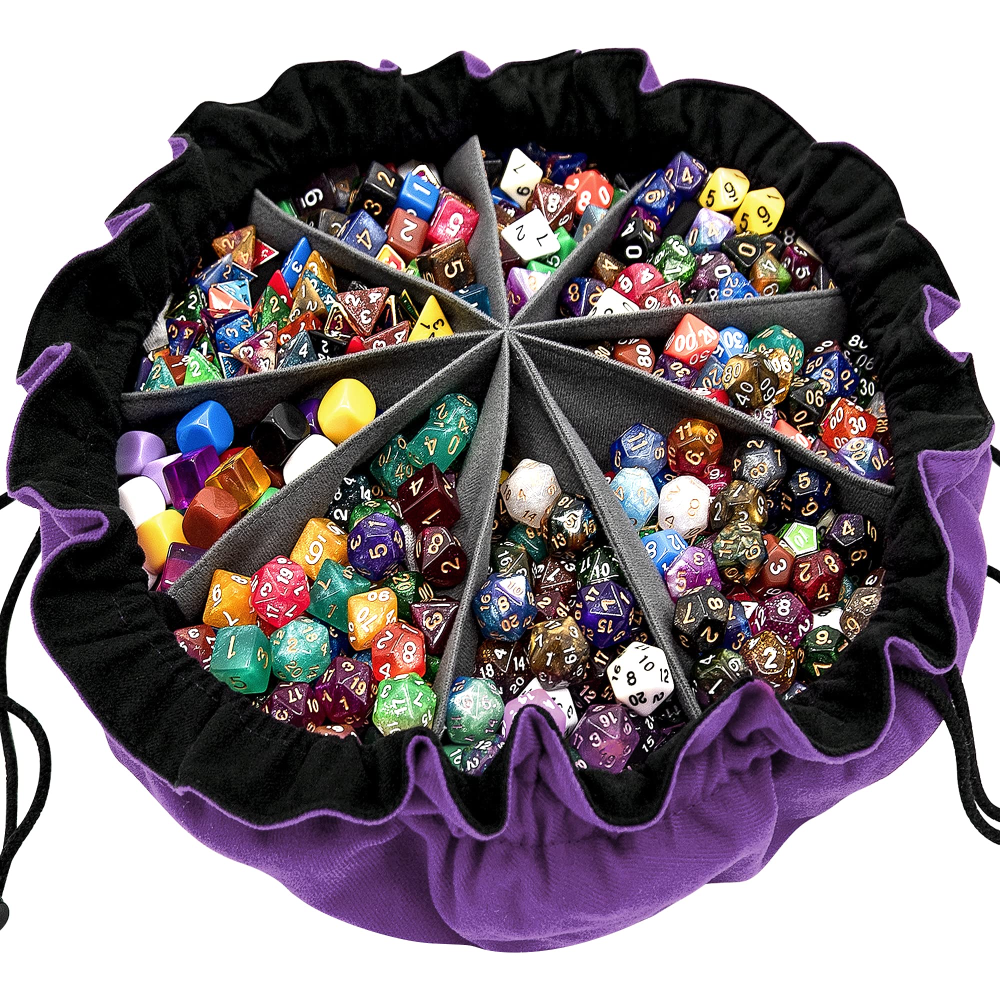 SIQUK Large Dice Bag with 9 Pockets - Holds 300+ Dice, Dark Violet