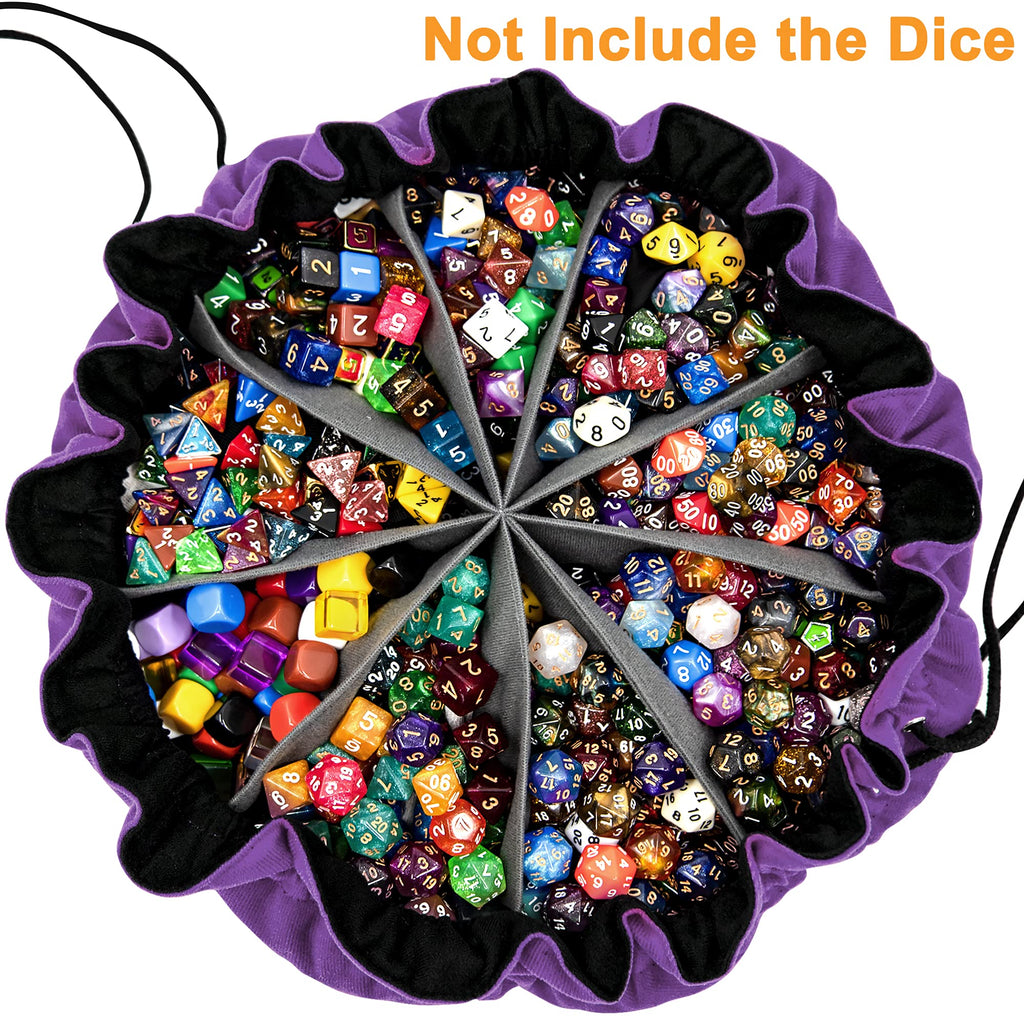 SIQUK Large Dice Bag with 9 Pockets - Holds 300+ Dice, Dark Violet