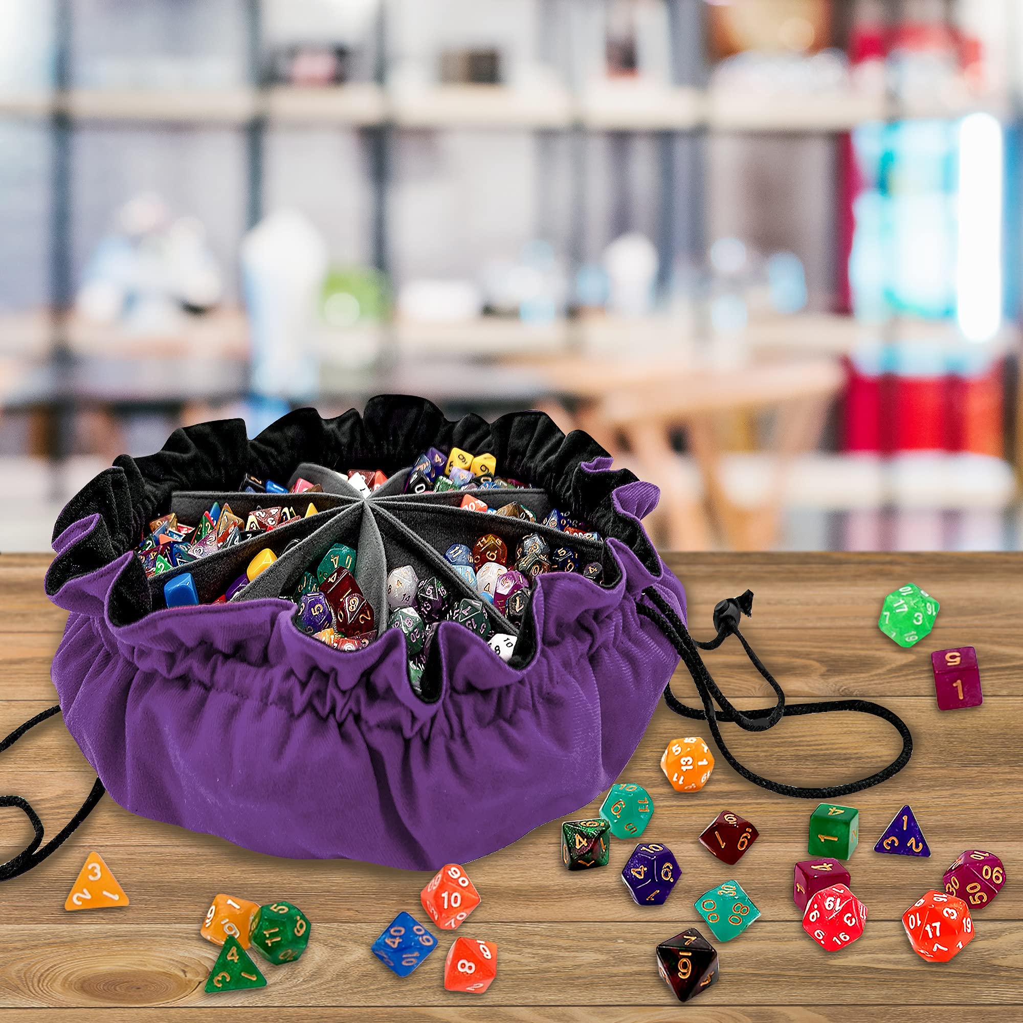 SIQUK Large Dice Bag with 9 Pockets - Holds 300+ Dice, Dark Violet
