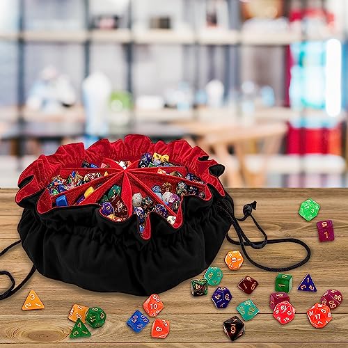 SIQUK Large Dice Bag with 9 Pockets – Holds over 300 Dice, Black & Red