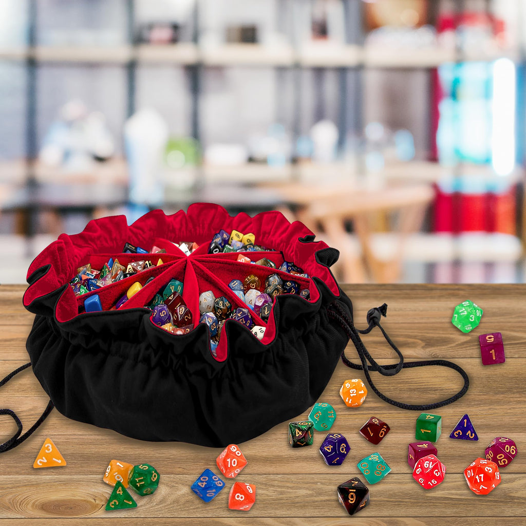 SIQUK Large Dice Bag with 9 Pockets – Holds over 300 Dice, Black & Red