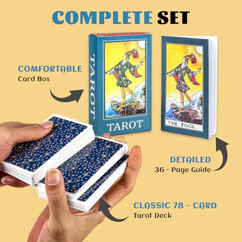 SirShop 78 Classic Tarot Deck with Guide Book – Star Back Design, Fortune Telling Cards for Beginners & Family