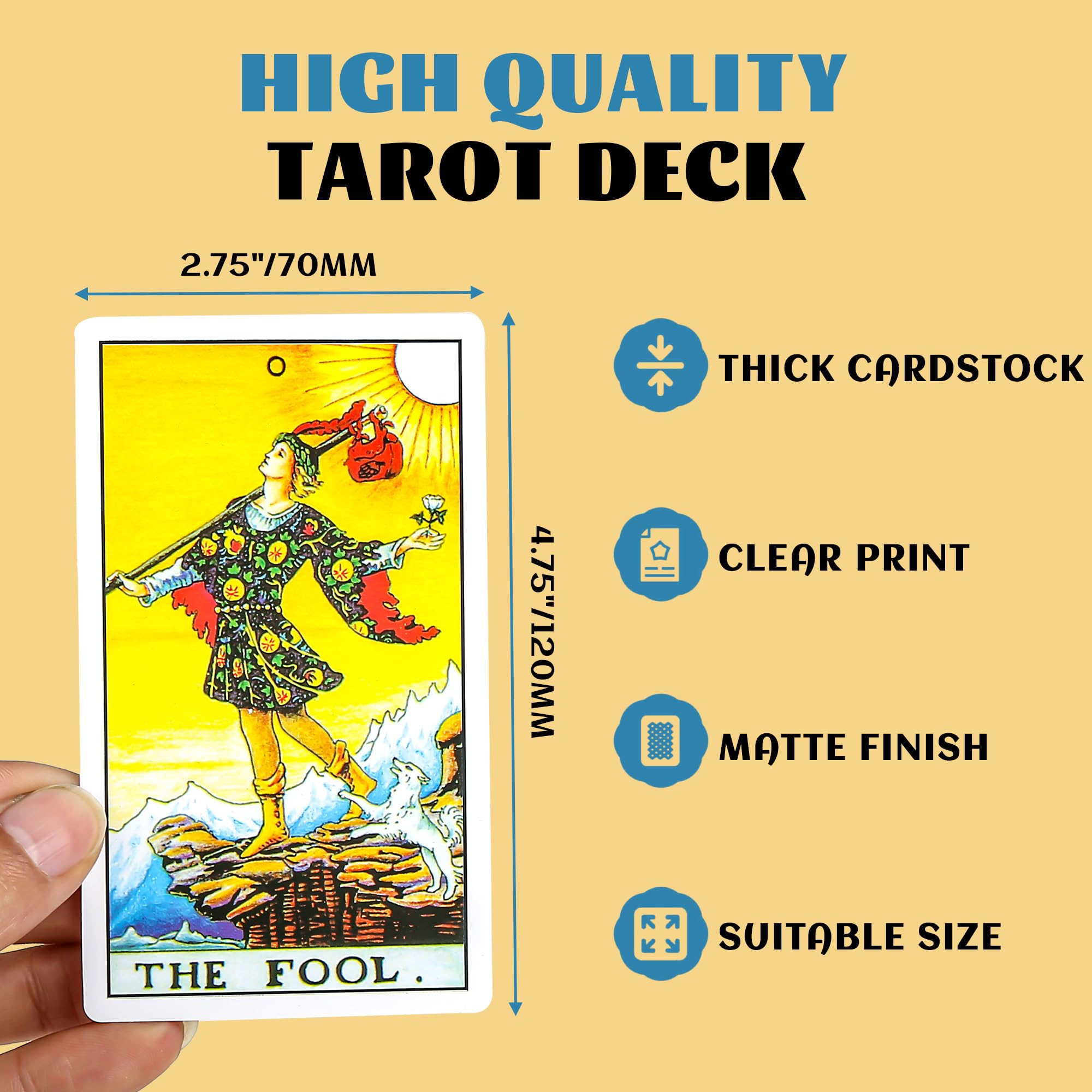 SirShop 78 Classic Tarot Deck with Guide Book – Star Back Design, Fortune Telling Cards for Beginners & Family