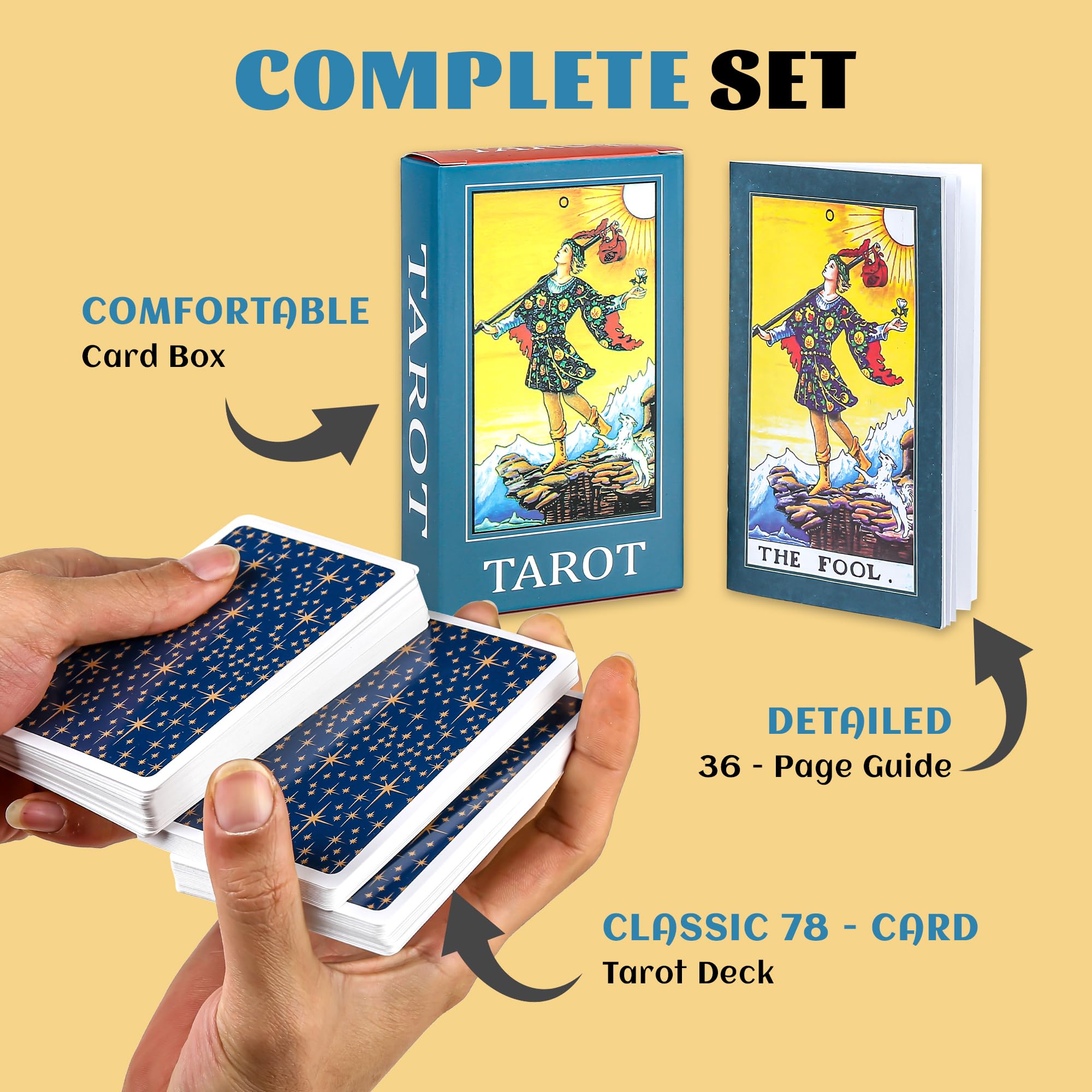 SirShop 78 Classic Tarot Deck with Guide Book – Star Back Design, Fortune Telling Cards for Beginners & Family