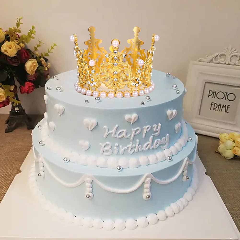 SisBroo Gold Crown Cake Toppers Set of 6 - Metal Mini Crowns for Cakes, Hair, and Party Decor