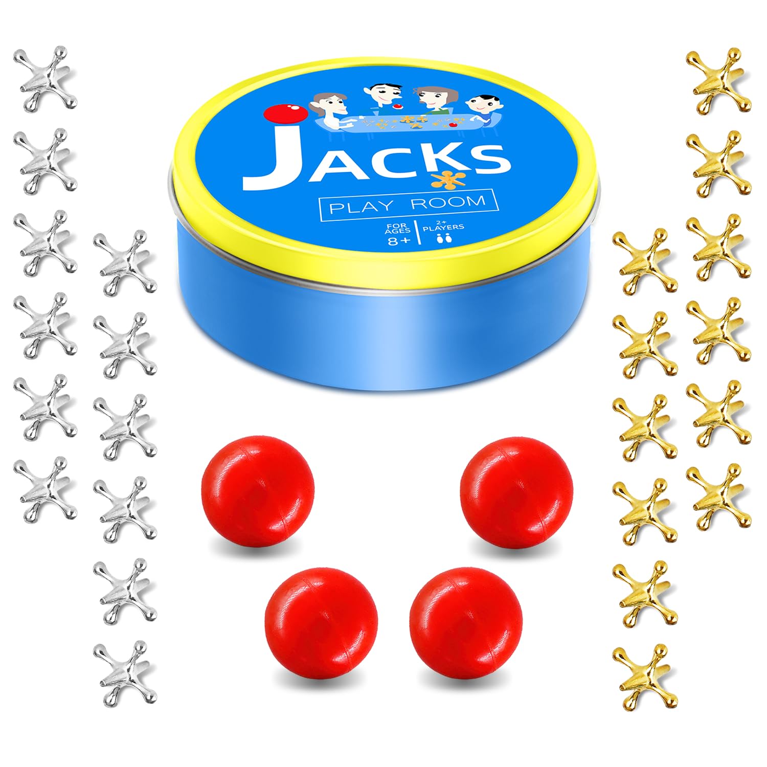 Sisland Metal Jacks Game Set – 24 Classic Jacks & 4 Balls in Metal Storage Box