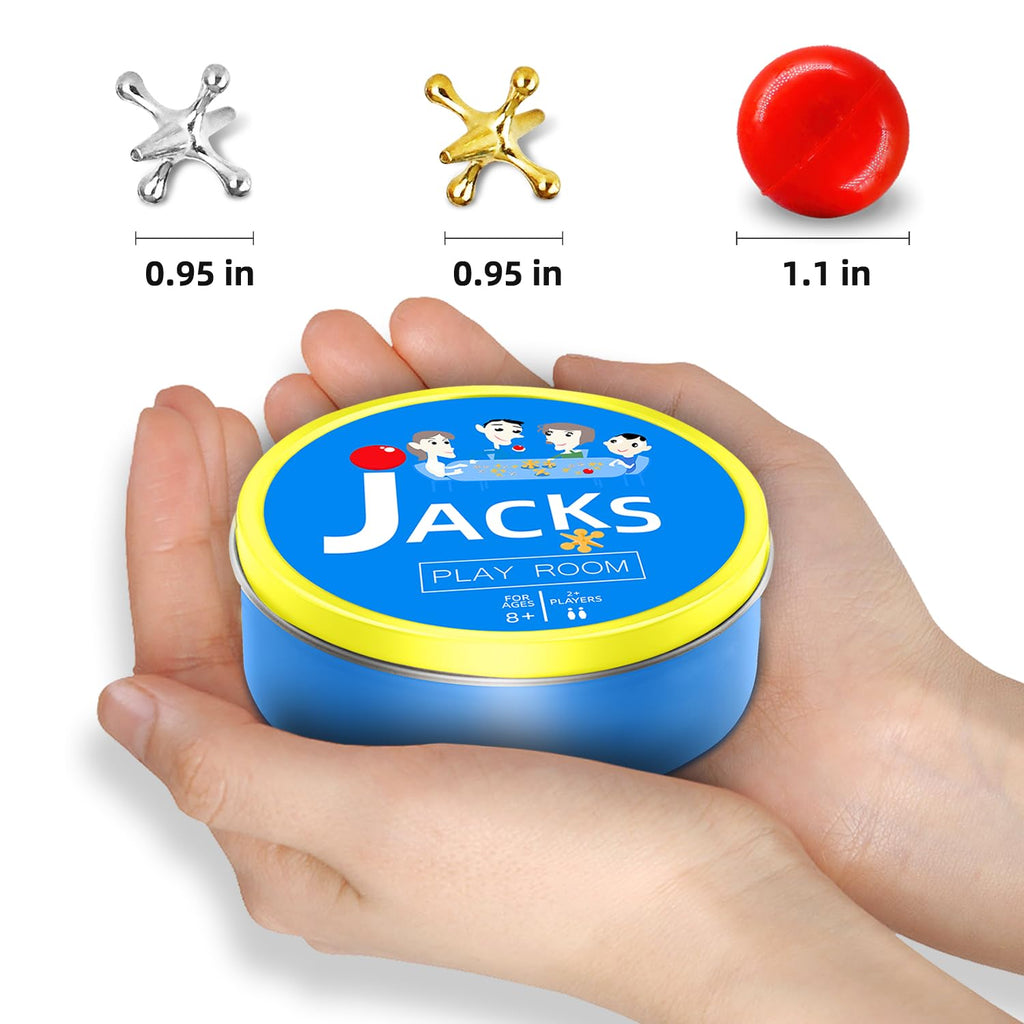 Sisland Metal Jacks Game Set – 24 Classic Jacks & 4 Balls in Metal Storage Box