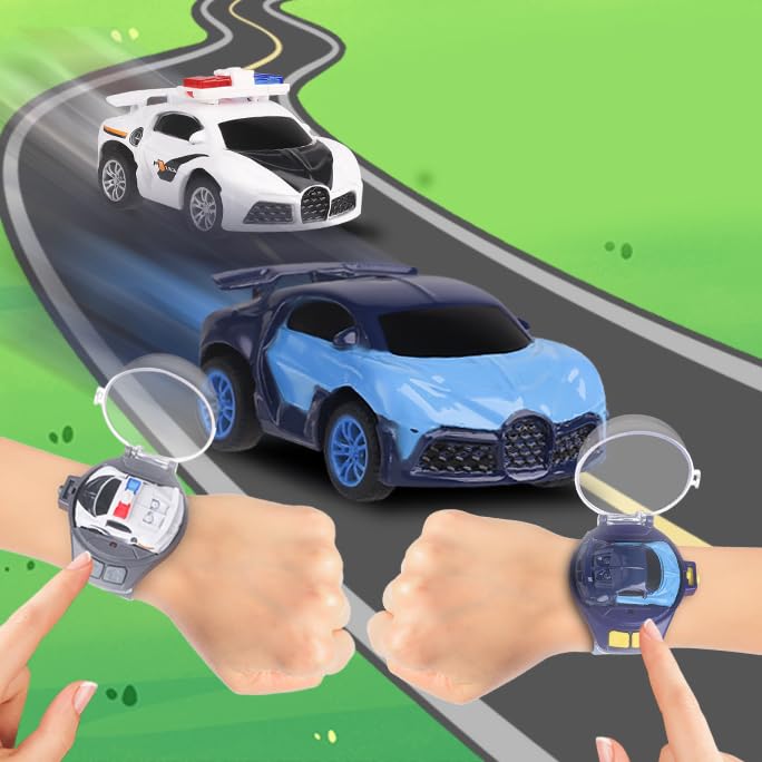 SitertCF Mini Remote Control Car Watch Toy – Blue 2.4GHz Race Car with LED Lights, USB Charging, Wrist Controller for Kids