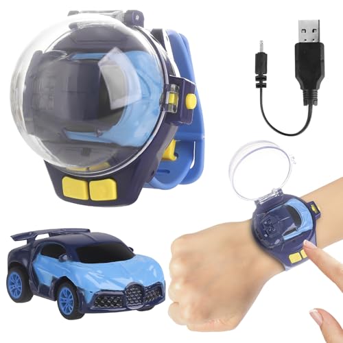 SitertCF Mini Remote Control Car Watch Toy – Blue 2.4GHz Race Car with LED Lights, USB Charging, Wrist Controller for Kids