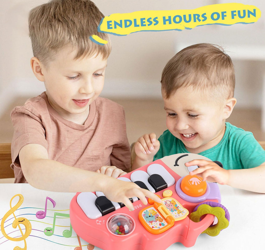 Sjxzfmm Baby Musical Piano Toy for Toddlers 1-3, Busy Board with Lights & Sounds, Pink Hedgehog Design, Montessori Gift for 1 Year Old Boys Girls