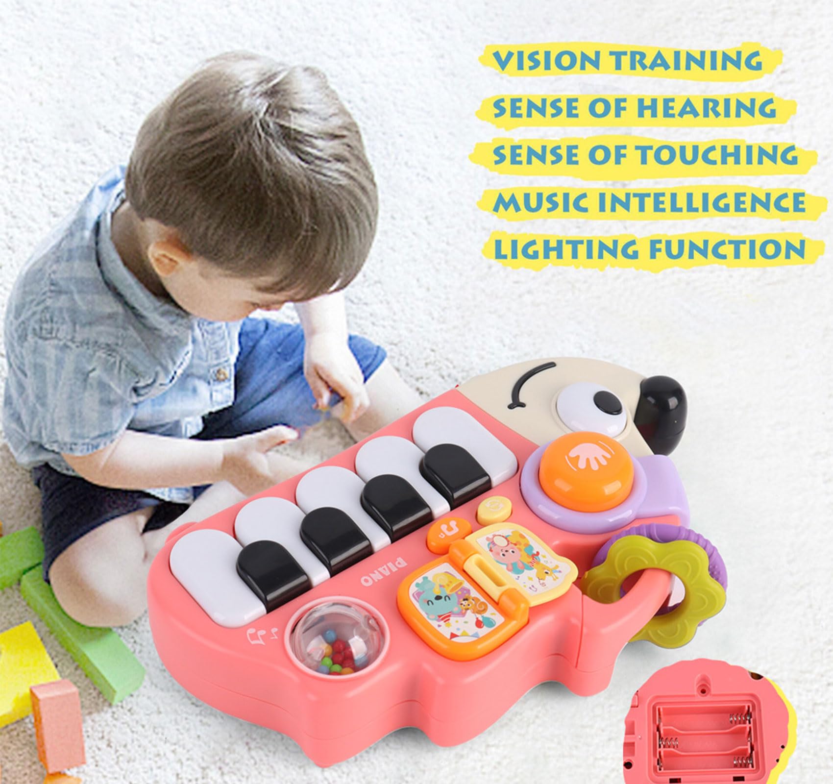 Sjxzfmm Baby Musical Piano Toy for Toddlers 1-3, Busy Board with Lights & Sounds, Pink Hedgehog Design, Montessori Gift for 1 Year Old Boys Girls