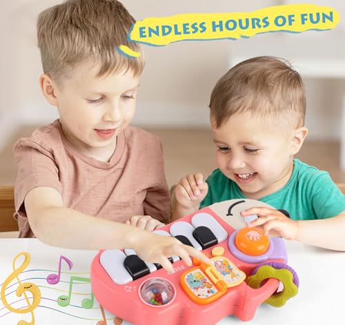 Sjxzfmm Baby Musical Piano Toy for Toddlers 1-3, Busy Board with Lights & Sounds, Pink Hedgehog Design, Montessori Gift for 1 Year Old Boys Girls
