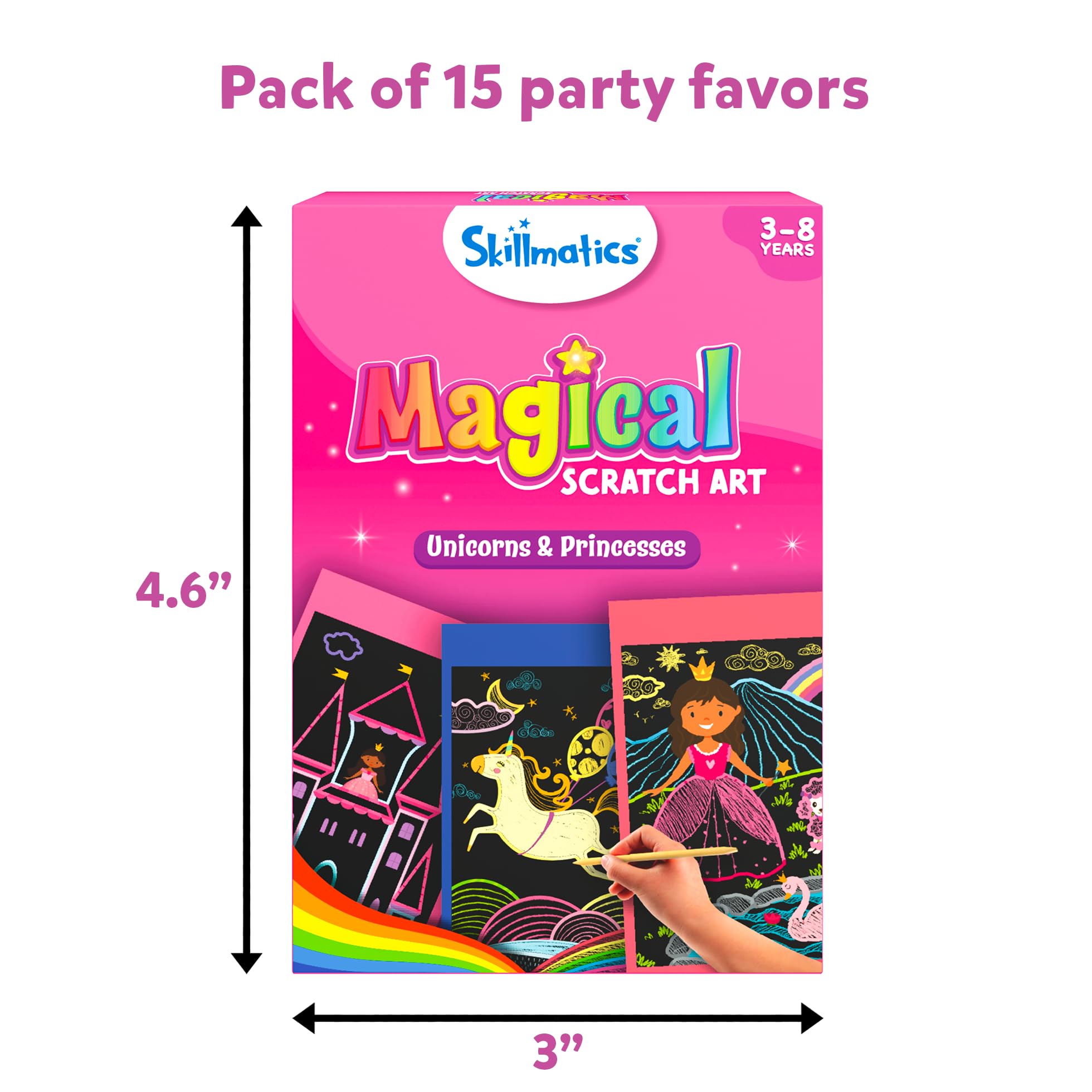 Skillmatics 15-Pack Scratch Art Party Favors: Unicorn & Princess Designs for Kids Ages 3-8