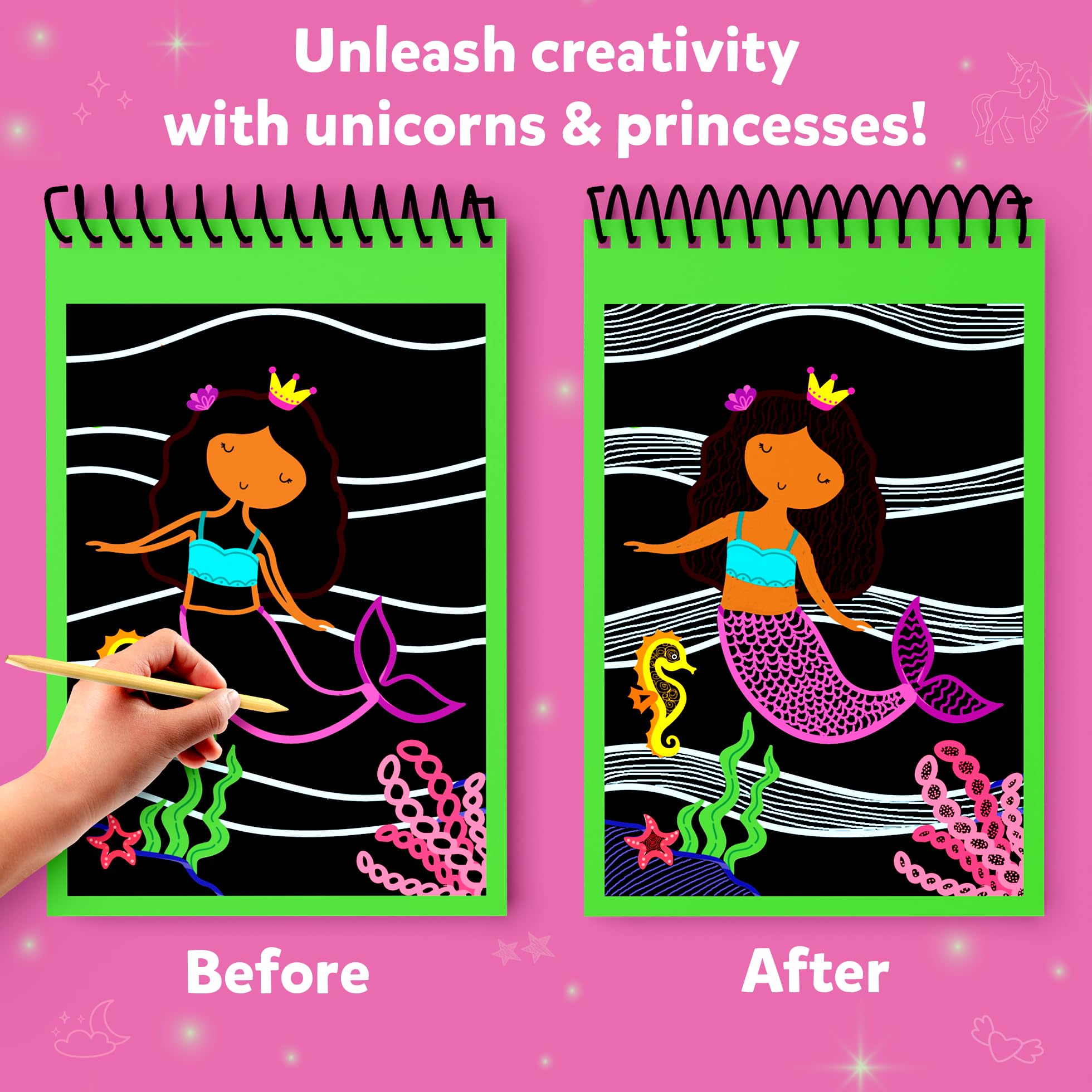 Skillmatics 15-Pack Scratch Art Party Favors: Unicorn & Princess Designs for Kids Ages 3-8