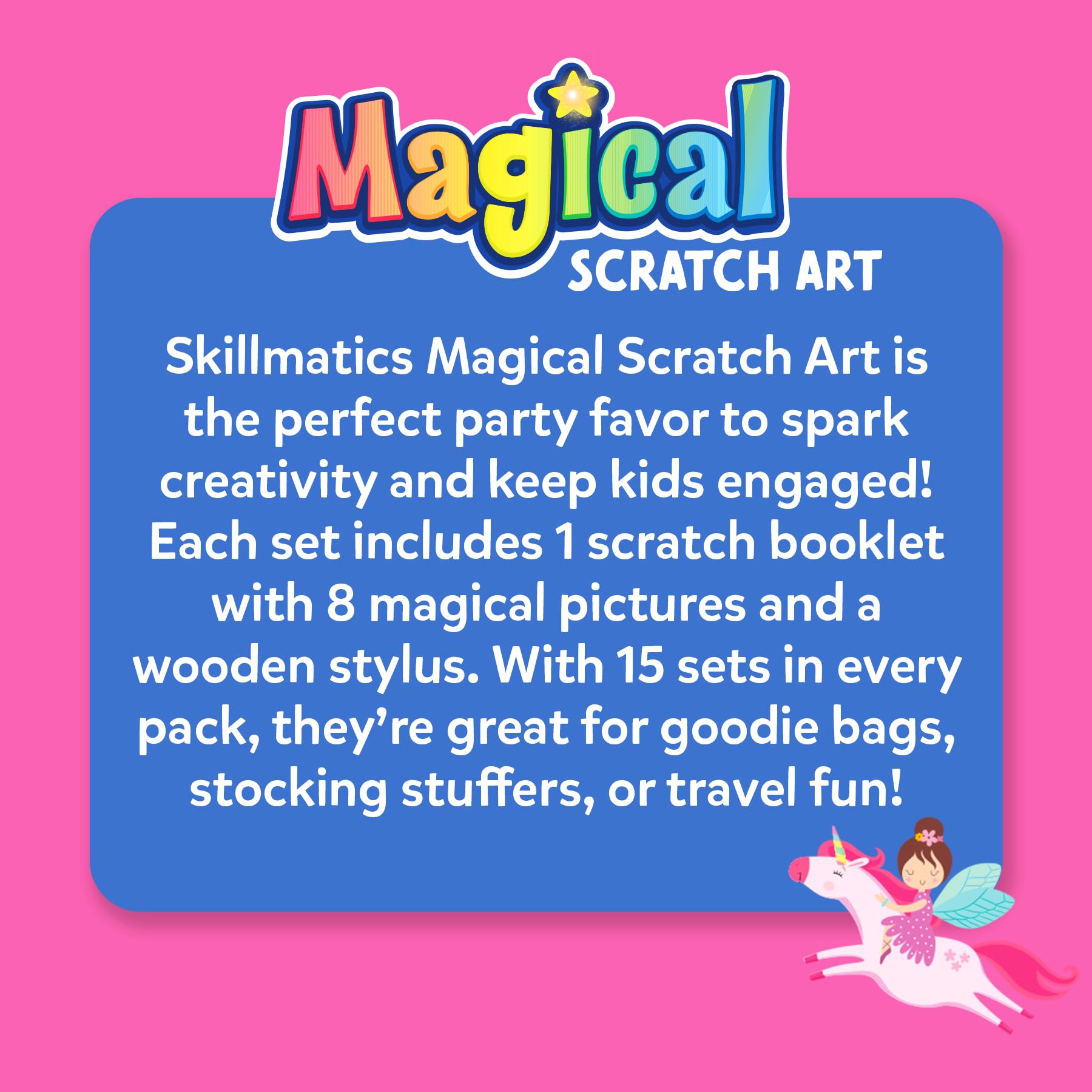 Skillmatics 15-Pack Scratch Art Party Favors: Unicorn & Princess Designs for Kids Ages 3-8