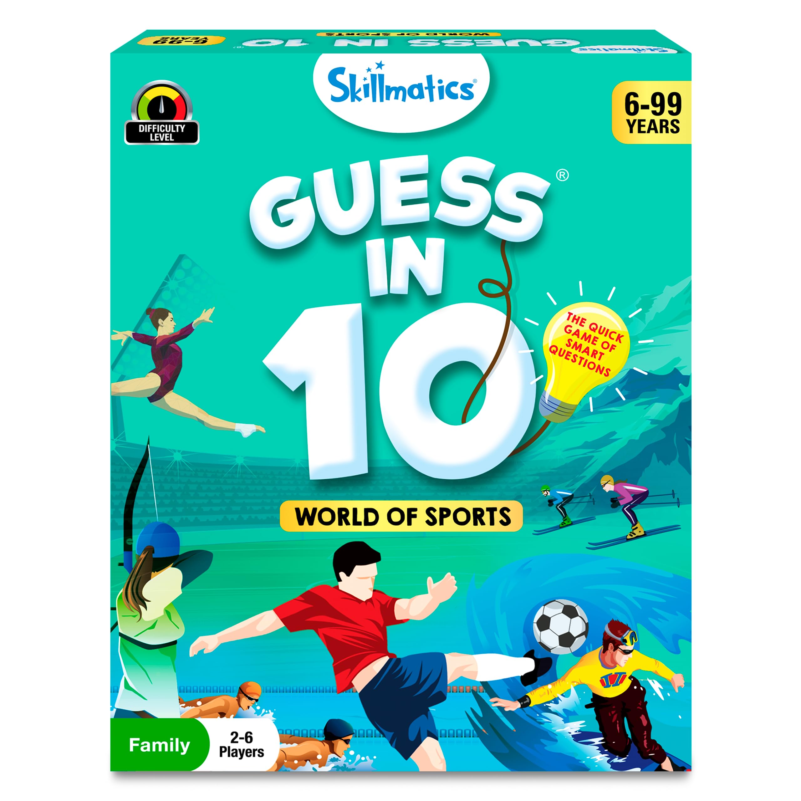 Skillmatics Guess in 10 Sports Card Game – Fun Trivia for Families, 50 Cards, 2-6 Players, Ages 6+