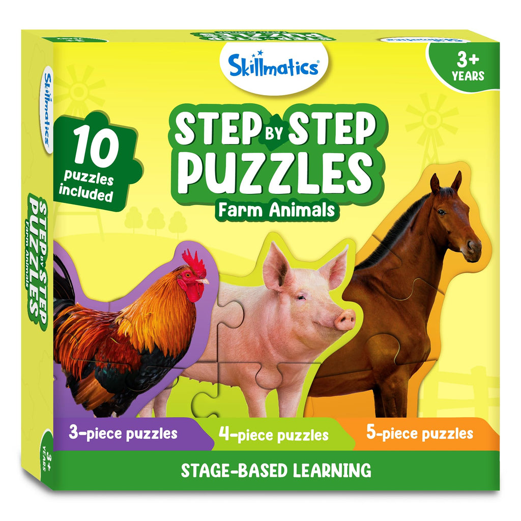 Skillmatics Step by Step Puzzles: 40 Piece Farm Animal Jigsaw for Kids Ages 3-5