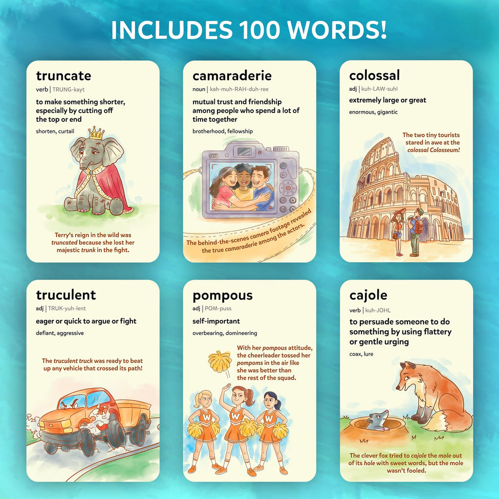 Skillmatics Wordables Level 2 Flash Cards – 100 Big Words for Ages 10+ with Visuals & Wordplay