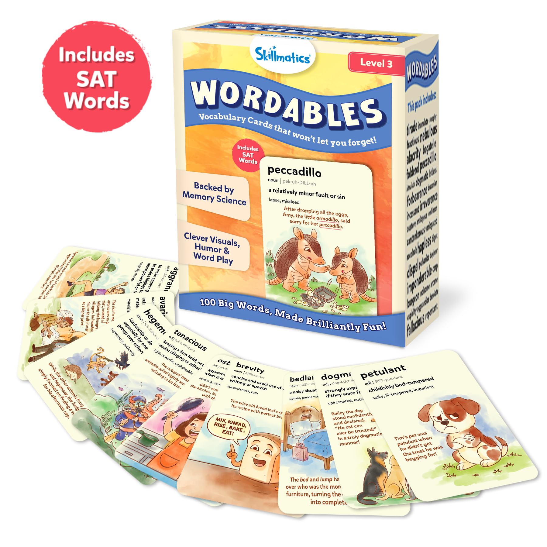 Skillmatics Wordables Level 3 SAT Vocabulary Flash Cards – 100 Words with Memory Science Visuals, Ages 12+