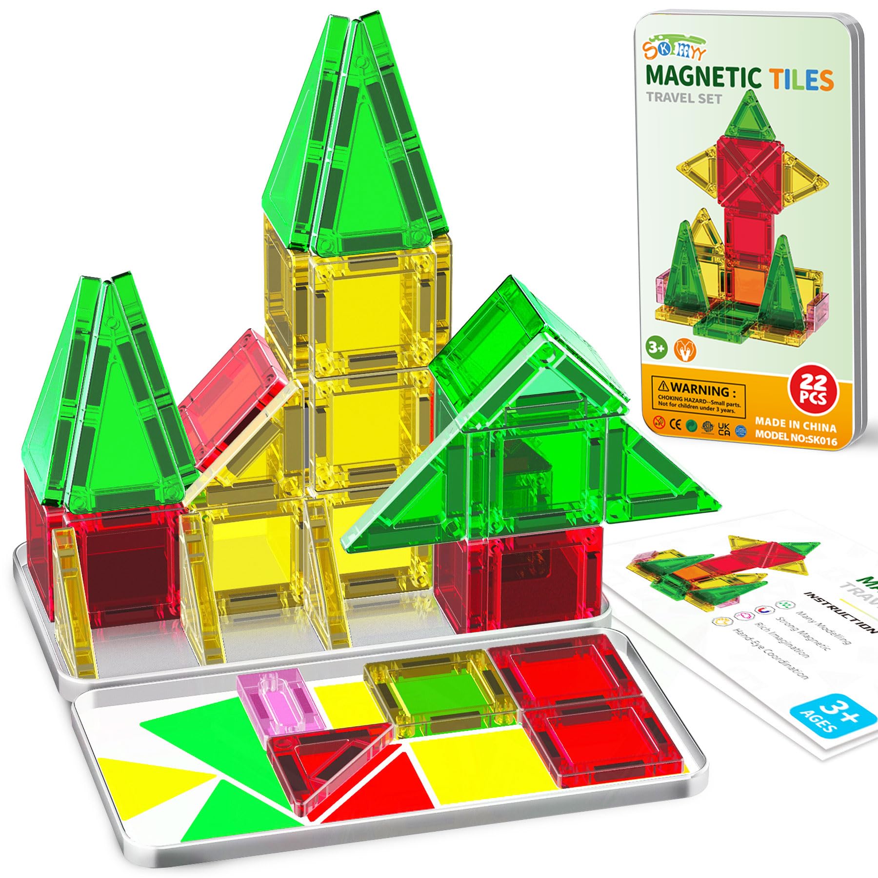 SKTMYY Mini Magnetic Tiles - 22-Piece Travel Set with Metal Box for Kids Ages 3+ | Creative STEM Building Toy