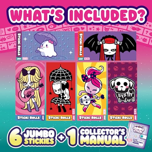 Sky Castle Sticki Rolls Jumbo Stickies 6-Pack Capsule – Reusable Foil Stickers for Walls, Mirrors & More (Creepies 1)