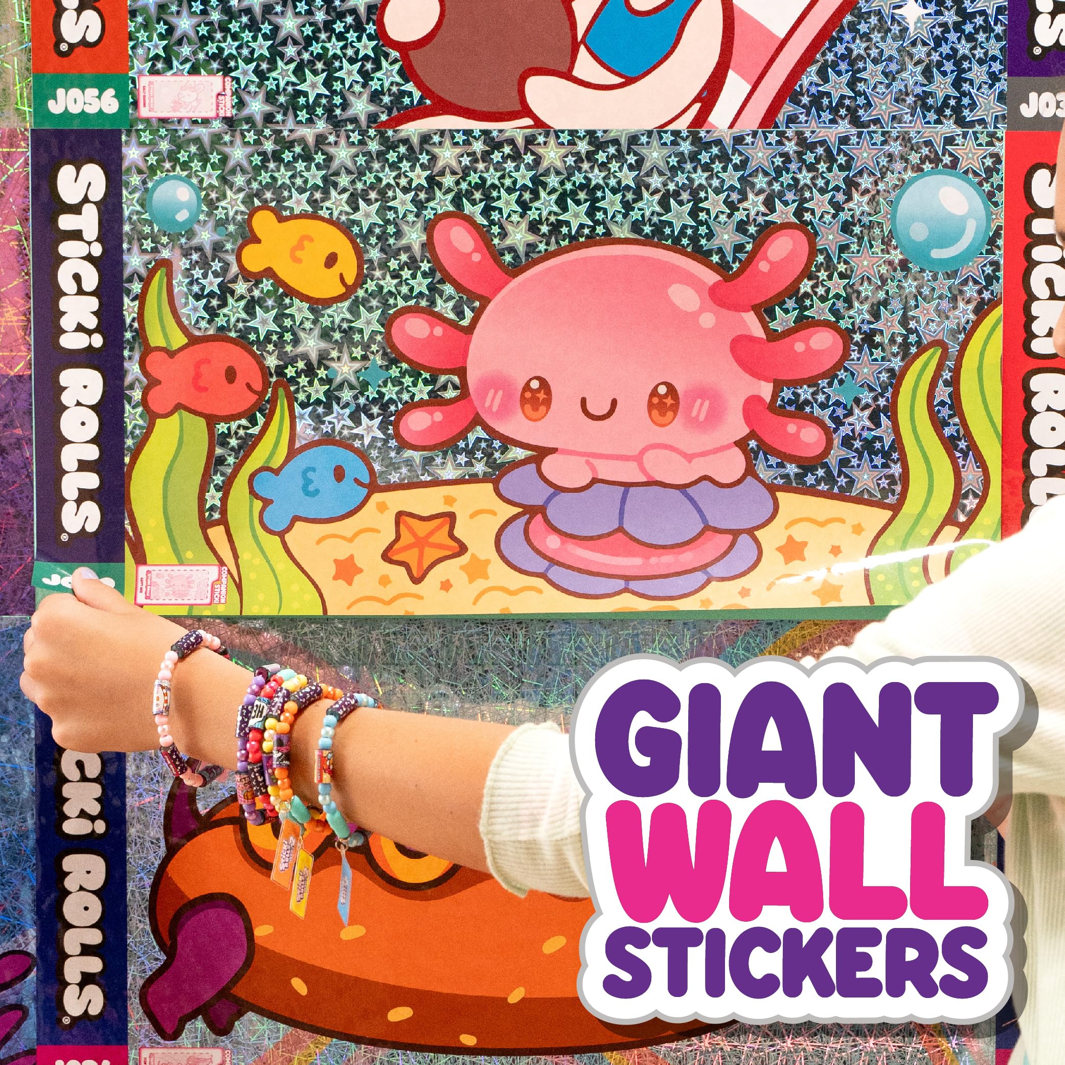 Sky Castle Sticki Rolls Jumbo Stickies 6-Pack Capsule – Reusable Foil Stickers for Walls, Mirrors & More (Creepies 1)