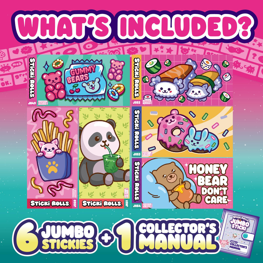 Sky Castle Sticki Rolls Jumbo Stickies – 6-Pack Capsule (Sticki Snacks) – Reusable Foil Stickers for Kids Ages 5+