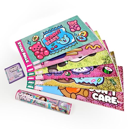 Sky Castle Sticki Rolls Jumbo Stickies – 6-Pack Capsule (Sticki Snacks) – Reusable Foil Stickers for Kids Ages 5+