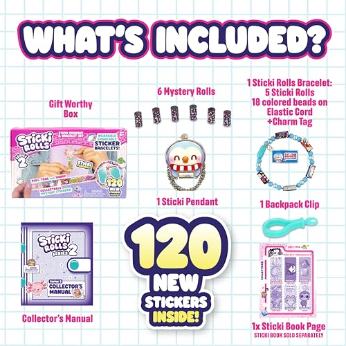 Sky Castle Sticki Rolls Pendant Pack – Series 2 Chillin Charlie: 120 Wearable Kawaii Stickers with Bracelet & Pendant