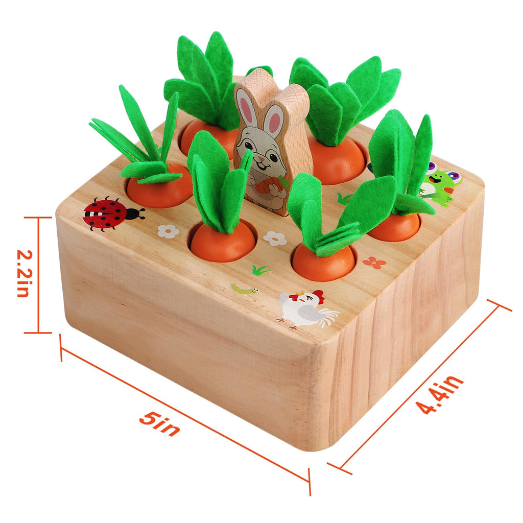 SKYFIELD Carrot Harvest Game – Wooden Shape Sorting Puzzle for Toddlers 1-3 Years, Montessori Toy with 7 Sizes