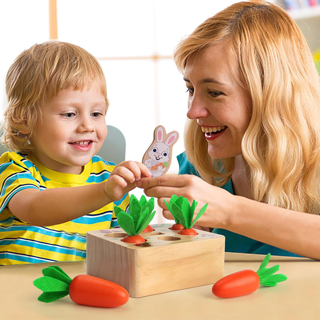 SKYFIELD Carrot Harvest Game – Wooden Shape Sorting Puzzle for Toddlers 1-3 Years, Montessori Toy with 7 Sizes