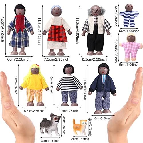 Skylety 10-Piece Wooden Dollhouse Family Set with Movable Limbs