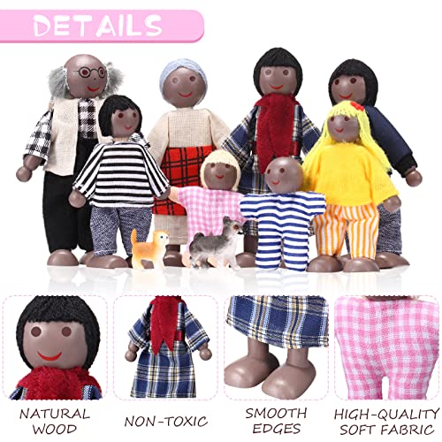 Skylety 10-Piece Wooden Dollhouse Family Set with Movable Limbs