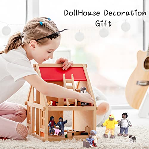 Skylety 10-Piece Wooden Dollhouse Family Set with Movable Limbs