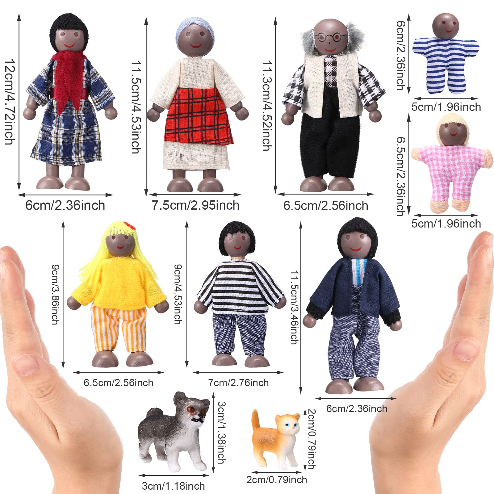 Skylety 10-Piece Wooden Dollhouse Family Set with Movable Limbs