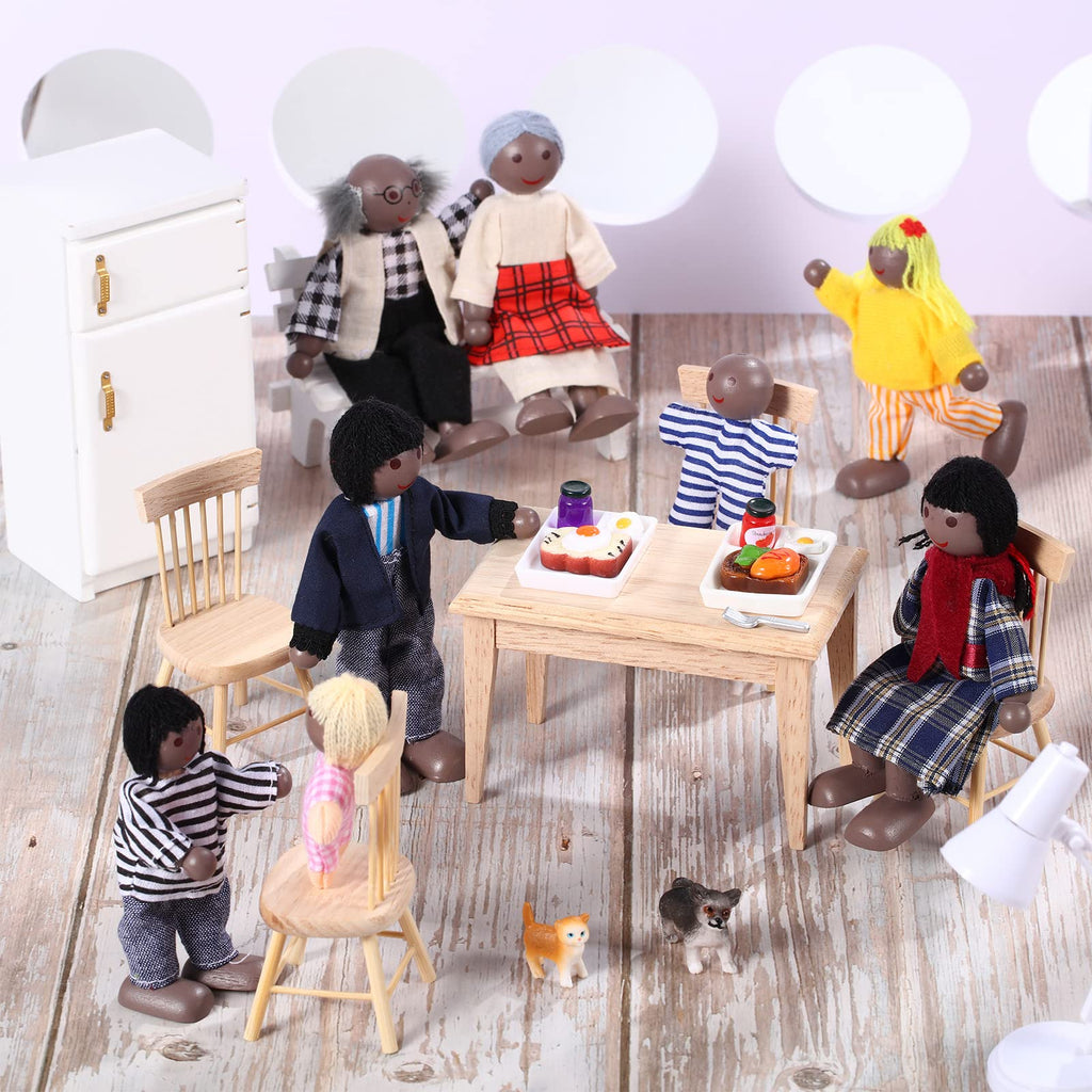 Skylety 10-Piece Wooden Dollhouse Family Set with Movable Limbs