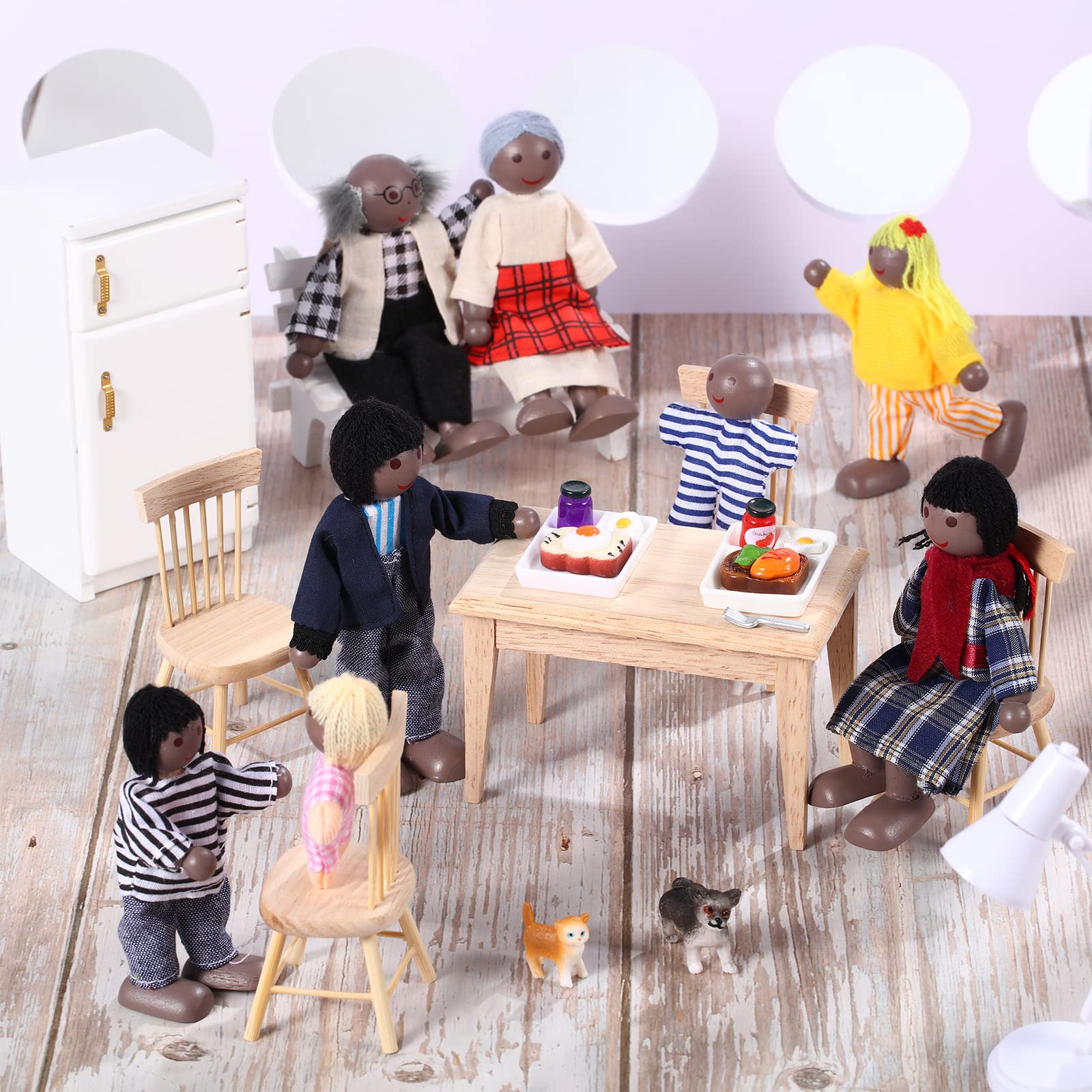 Skylety 10-Piece Wooden Dollhouse Family Set with Movable Limbs